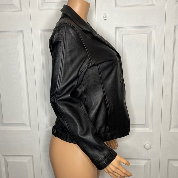Silver Jeans Soft Black Leather Button Up Jacket M - Picture 2 of 7